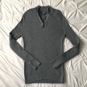 Express 1/4 Zip Gray RibbedTurtleneck Sweater